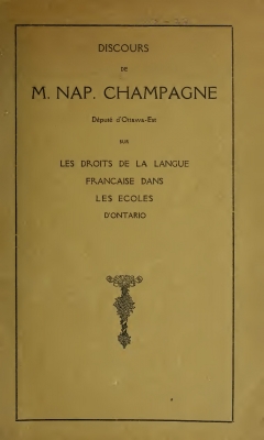Discours imprimé, en français. La page couverture comporte le titre du document, en lettres majuscules de différentes tailles ainsi que le dessin d’un piédestal fleuri. L’avant-propos des éditeurs est illustré par le portrait ovale d’un homme imposant, d’âge mûr, en costume-cravate.  Le discours est présenté sur deux colonnes; il est découpé en sections, titrées en gras. Il inclut de nombreuses citations, encadrées de guillemets anglais, au début de chaque ligne.