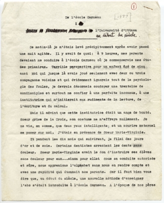 Typed testimony. The page number is handwritten in red ink in the upper right corner. The year is entered in pencil in parentheses, to the right of the title. Corrections have been made in black ink.