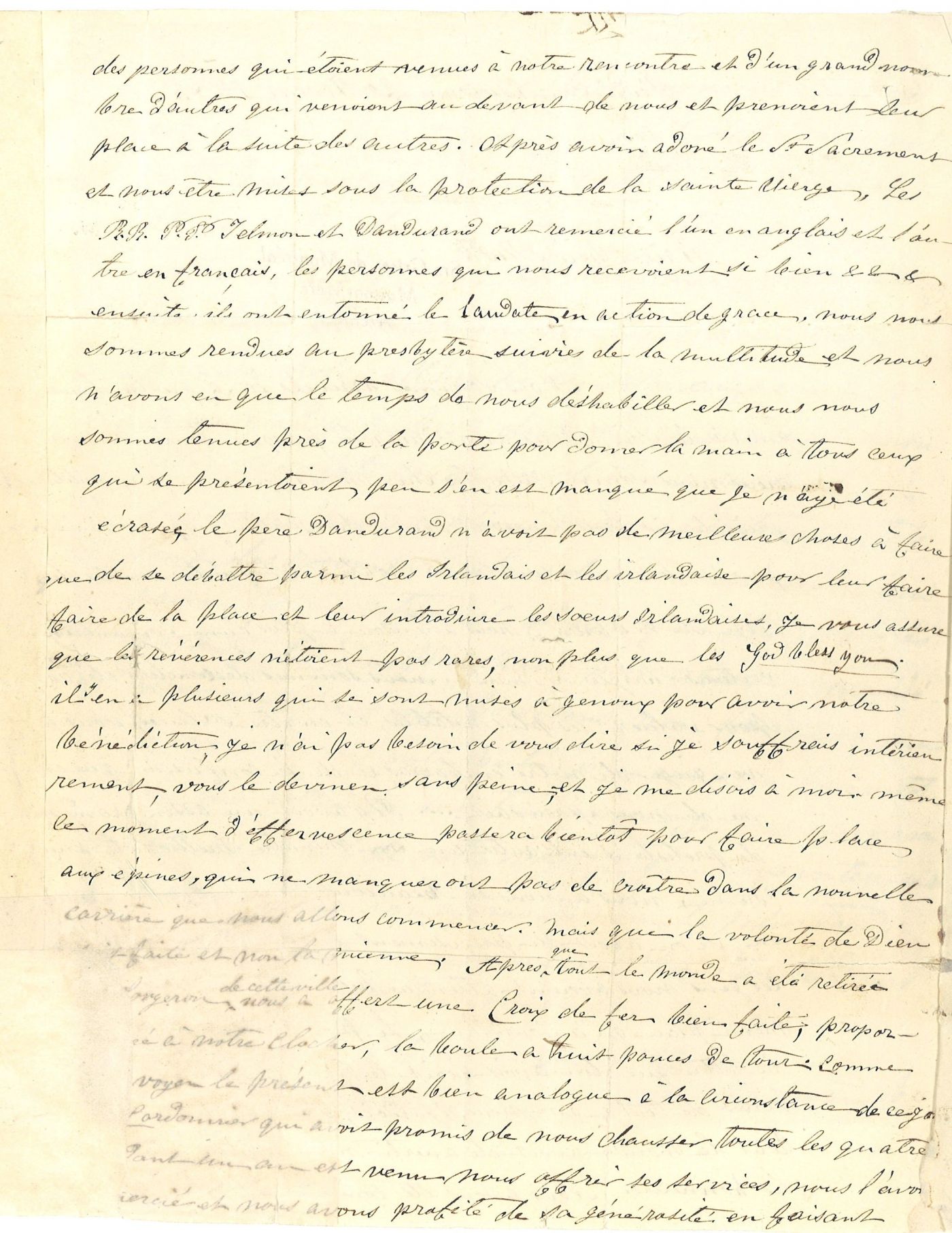 Lettres manuscrites, en français. Le tampon des Archives des Sœurs Grises de Montréal figure aux pages 1 et 3 ; le document est numéroté. La première lettre est signée par sœur Bruyère à la page 2; la deuxième lettre n’est pas signée. La page 6 inclut l’enveloppe de la lettre avec le cachet de la poste et la date de réception.