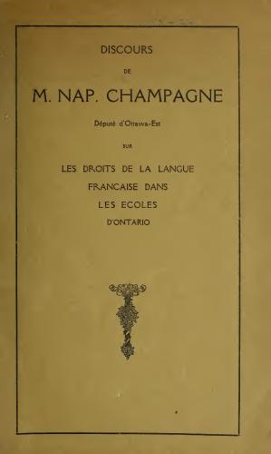Discours imprimé, en français. La page couverture comporte le titre du document, en lettres majuscules de différentes tailles ainsi que le dessin d’un piédestal fleuri.